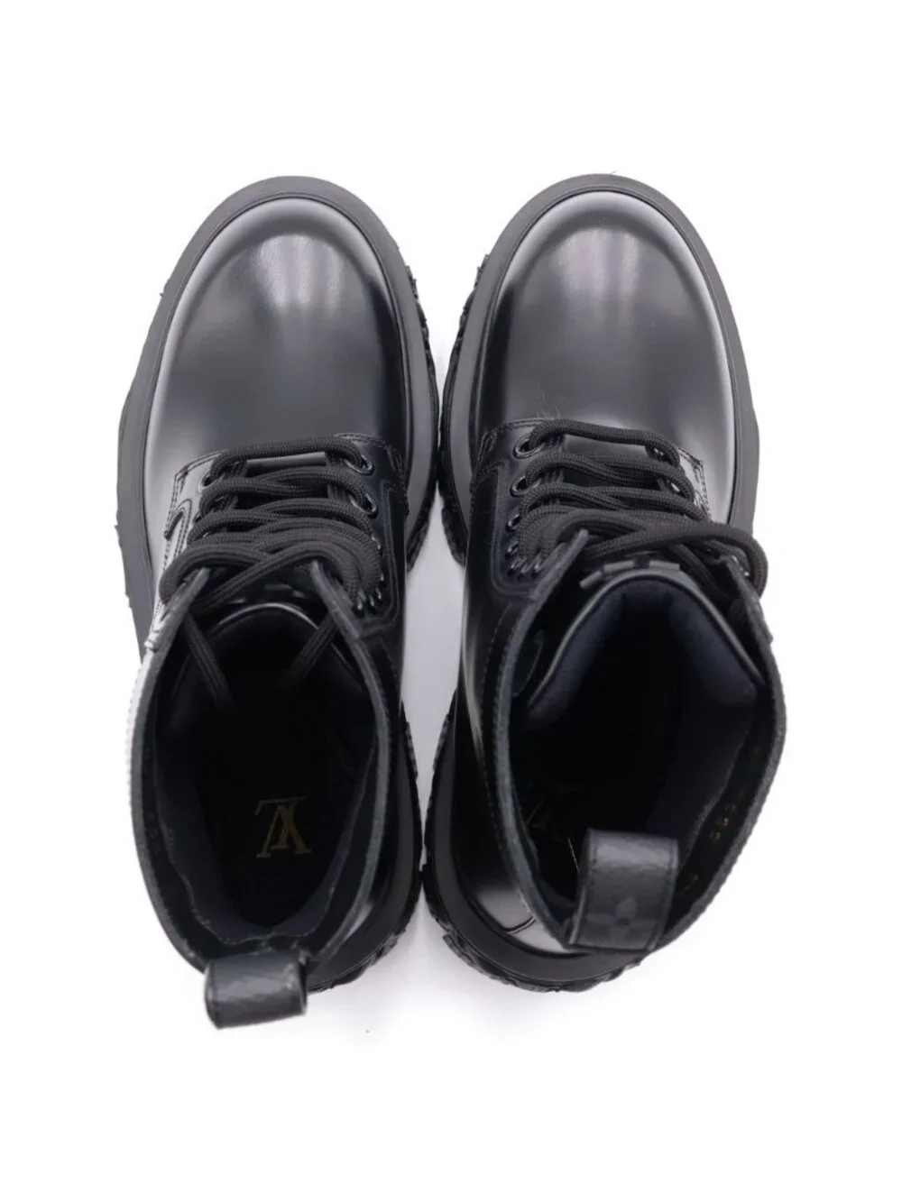 Louis Vuitton LV Baroque Line Leather Lace Up Short Boots Shoes Black